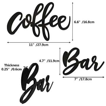Huray Rayho Party Coffee Bar Wall Decor Kitchen Coffee Wooden Sign Coffee Station Letter Sign Coffee Wood Word Art Farmhouse Kitchen Wall Decoration for Home, Cafe, Coffee Lover Gifts(Black)