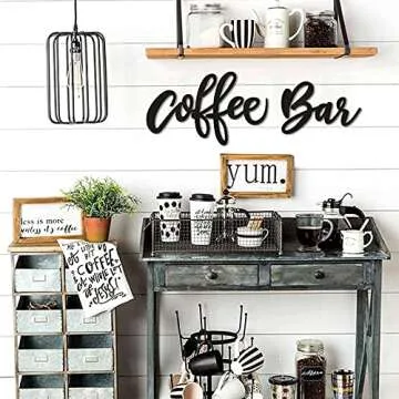 Huray Rayho Party Coffee Bar Wall Decor Kitchen Coffee Wooden Sign Coffee Station Letter Sign Coffee Wood Word Art Farmhouse Kitchen Wall Decoration for Home, Cafe, Coffee Lover Gifts(Black)