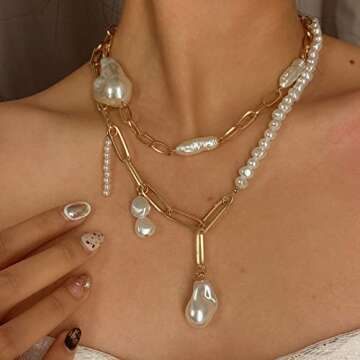 Octwine Dainty Boho Pearls Choker Necklace Chain Multilayer Choker Necklaces for Women