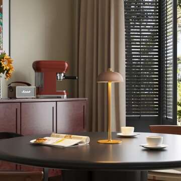 JONEMO Rechargeable Cordless Table Lamp - 5000mAh Battery Powered Lamp, 3 Color Modes Stepless Dimming LED Table Light with Memory Function for Indoor, Outdoor, Dinner, Patio, Cafe.(Brown)