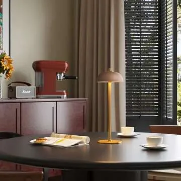 JONEMO Rechargeable Cordless Table Lamp - 5000mAh Battery Powered Lamp, 3 Color Modes Stepless Dimming LED Table Light with Memory Function for Indoor, Outdoor, Dinner, Patio, Cafe.(Brown)