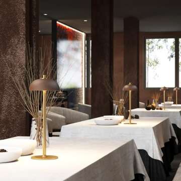 JONEMO Rechargeable Cordless Table Lamp - 5000mAh Battery Powered Lamp, 3 Color Modes Stepless Dimming LED Table Light with Memory Function for Indoor, Outdoor, Dinner, Patio, Cafe.(Brown)