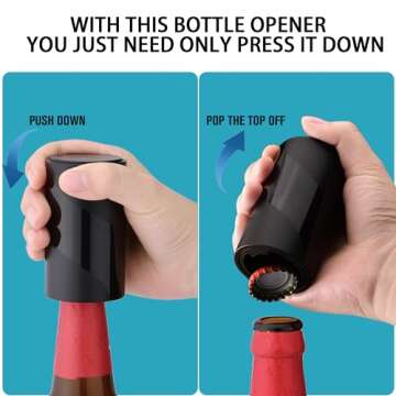 2 PACK Push Down-Pop Off Beer Bottle Opener with Magnetic Cap Catcher No Damage to Caps,Automatic De...