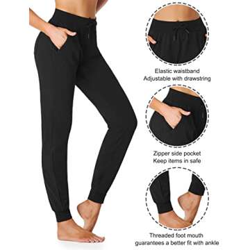 SEVEGO Lightweight Women's 32" Tall Inseam Cotton Soft Jogger with Zipper Pockets Cargo Pants Black Large