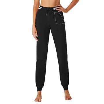 SEVEGO Lightweight Women's 32" Tall Inseam Cotton Soft Jogger with Zipper Pockets Cargo Pants Black Large