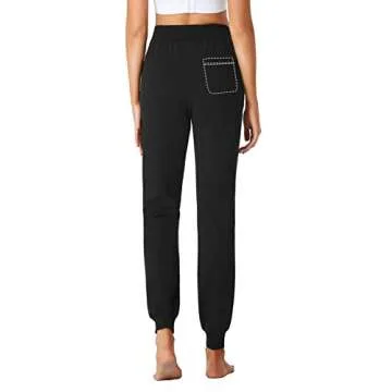 SEVEGO Lightweight Women's 32" Tall Inseam Cotton Soft Jogger with Zipper Pockets Cargo Pants Black Large