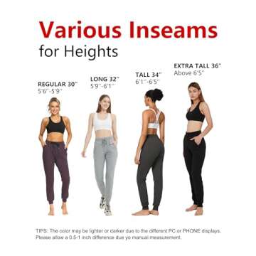 SEVEGO Lightweight Women's 32" Tall Inseam Cotton Soft Jogger with Zipper Pockets Cargo Pants Black Large