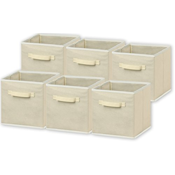 Foldable Cloth Storage Cube Bins Organizer Beige 6 Pack