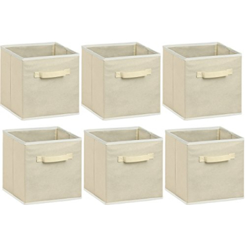 Foldable Cloth Storage Cube Bins Organizer Beige 6 Pack
