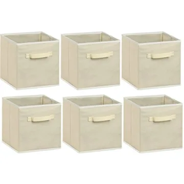 Foldable Cloth Storage Cube Bins Organizer Beige 6 Pack