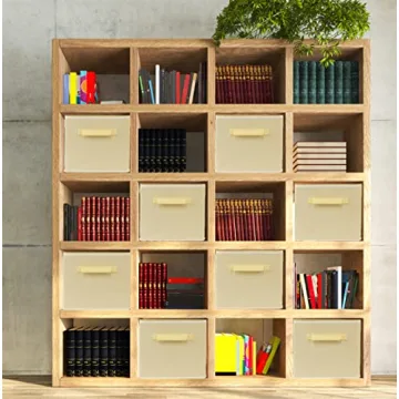 Foldable Cloth Storage Cube Bins Organizer Beige 6 Pack