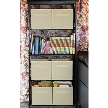 Foldable Cloth Storage Cube Bins Organizer Beige 6 Pack