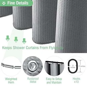 Dynamene Stall Fabric Shower Curtain - 54x78 inch Long Waffle Weave Weighted Thick Cloth Shower Curtains for Bathroom,Neutral Heavy Duty Hotel Spa Luxury Bath Curtain Set with 10 Hooks, Grey/Gray