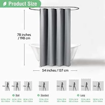 Dynamene Stall Fabric Shower Curtain - 54x78 inch Long Waffle Weave Weighted Thick Cloth Shower Curtains for Bathroom,Neutral Heavy Duty Hotel Spa Luxury Bath Curtain Set with 10 Hooks, Grey/Gray