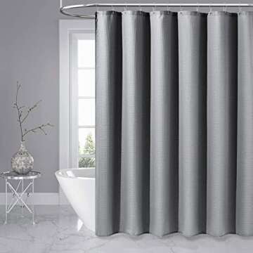 Dynamene Stall Fabric Shower Curtain - 54x78 inch Long Waffle Weave Weighted Thick Cloth Shower Curtains for Bathroom,Neutral Heavy Duty Hotel Spa Luxury Bath Curtain Set with 10 Hooks, Grey/Gray