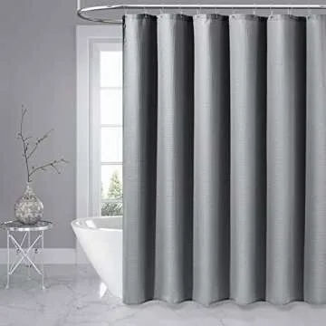 Dynamene Stall Fabric Shower Curtain - 54x78 inch Long Waffle Weave Weighted Thick Cloth Shower Curtains for Bathroom,Neutral Heavy Duty Hotel Spa Luxury Bath Curtain Set with 10 Hooks, Grey/Gray