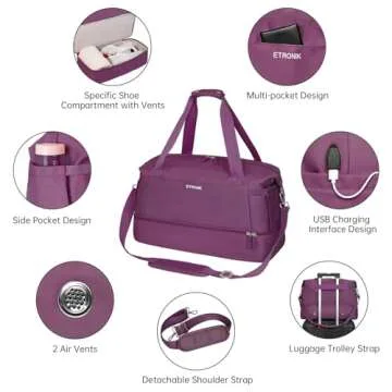 ETRONIK Women's Gym & Travel Duffel Bag with USB Port