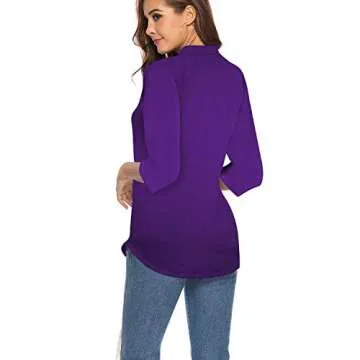 CEASIKERY Women's 3/4 Sleeve V Neck Tops Casual Tunic Blouse Loose Shirt Purple