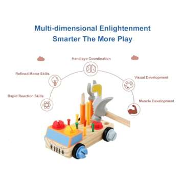 OUJILA STEM Montessori Wooden Construction Toy Car Set with Real Tools for Kids Ages 3+ | Early Educ...
