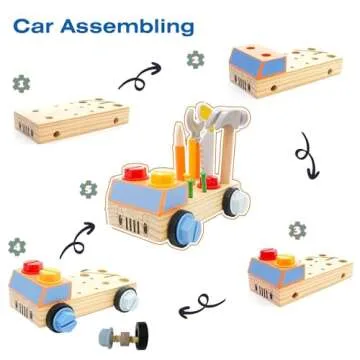 OUJILA STEM Montessori Wooden Construction Toy Car Set with Real Tools for Kids Ages 3+ | Early Educational Building Kit, Fine Motor Skills Activity Gift for Boys & Girls