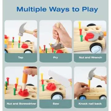 OUJILA STEM Montessori Wooden Construction Toy Car Set with Real Tools for Kids Ages 3+ | Early Educational Building Kit, Fine Motor Skills Activity Gift for Boys & Girls