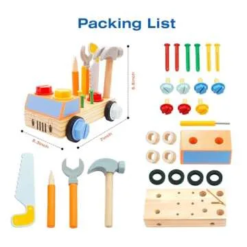 OUJILA STEM Montessori Wooden Construction Toy Car Set with Real Tools for Kids Ages 3+ | Early Educational Building Kit, Fine Motor Skills Activity Gift for Boys & Girls