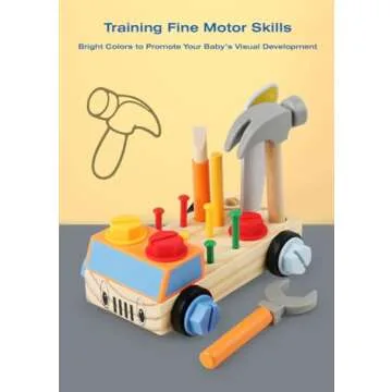 OUJILA STEM Montessori Wooden Construction Toy Car Set with Real Tools for Kids Ages 3+ | Early Educational Building Kit, Fine Motor Skills Activity Gift for Boys & Girls