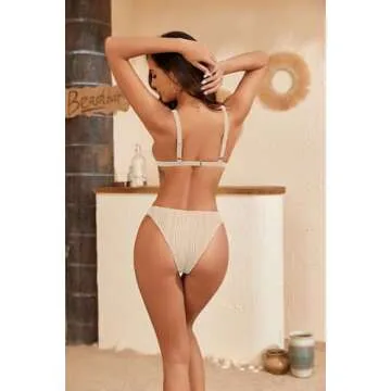 ZAFUL Women's Triangle Bikini Sets Textured Plunging High Cut Cheeky Swimsuit Two Piece Bathing Suits (Light Coffee, S)