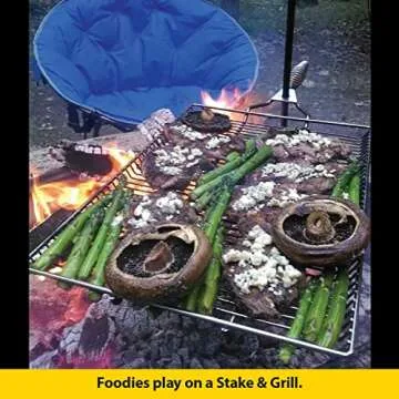 Stromberg Carlson Stake & Grill, Camping Grill, Open Fire Cooking Equipment, Fire Pit Accessories, Campfire Grill Grate, 15"x22" w/ 36" Long Stake