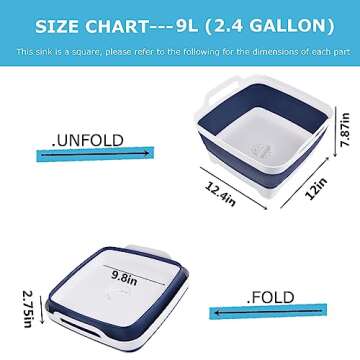 MontNorth Collapsible Wash Basin, 9L Foldable Dish Tub with Drain Plug, Portable Camping Sink for Wa...