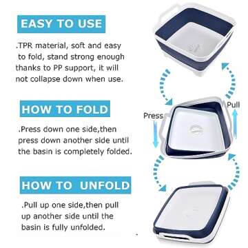 MontNorth Collapsible Wash Basin, 9L Foldable Dish Tub with Drain Plug, Portable Camping Sink for Washing Dishes, Laundry & Kitchen Use (Navy Blue)