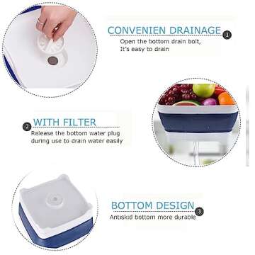 MontNorth Collapsible Wash Basin, 9L Foldable Dish Tub with Drain Plug, Portable Camping Sink for Washing Dishes, Laundry & Kitchen Use (Navy Blue)