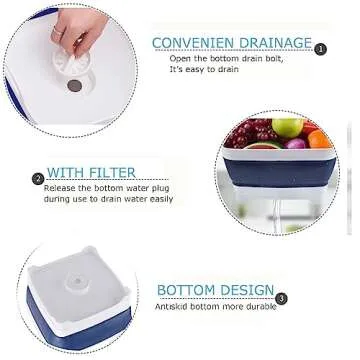 MontNorth Collapsible Wash Basin, 9L Foldable Dish Tub with Drain Plug, Portable Camping Sink for Washing Dishes, Laundry & Kitchen Use (Navy Blue)