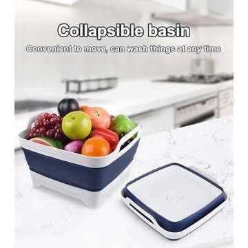 MontNorth Collapsible Wash Basin, 9L Foldable Dish Tub with Drain Plug, Portable Camping Sink for Washing Dishes, Laundry & Kitchen Use (Navy Blue)