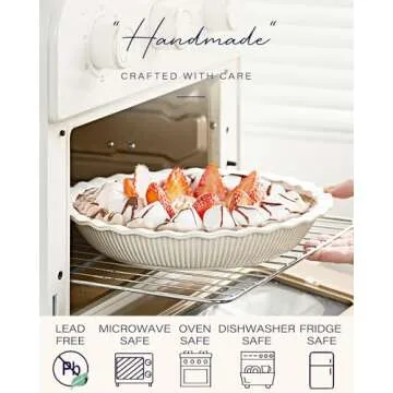 getstar Ceramic Pie Pan Set of 2, 9 inch Pie Dish for Baking, Non-Stick, Oven & Dishwasher Safe, Farmhouse Decor Quiche Baking Dish, Pie Plate, Deep Dish Pie Pan (Embossed Stripes+Dots)