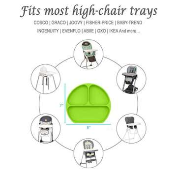 Silicone Suction Plates for Babies, Stick to High Chair Trays and Table, Divided Baby Dishes, Perfect Kids Plates, BPA Free