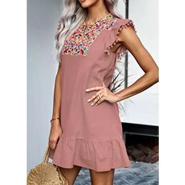 KIRUNDO Floral Embroidered Summer Mini Dress for Women