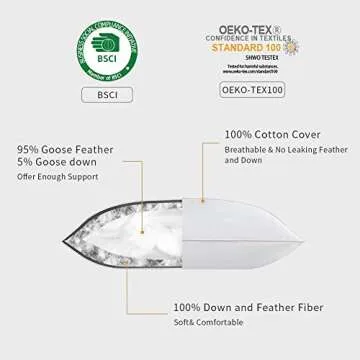 HOMBYS Goose Feather Down Bed Pillows for Sleeping (Standard Size 1 Pillow)
