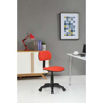 Hodedah Armless, Low-Back, Adjustable Height, Swiveling Task Chair with Padded Back and Seat in Red