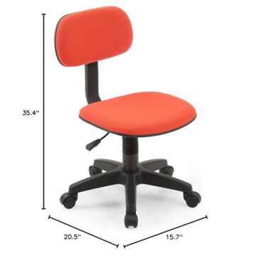 Hodedah Armless, Low-Back, Adjustable Height, Swiveling Task Chair with Padded Back and Seat in Red