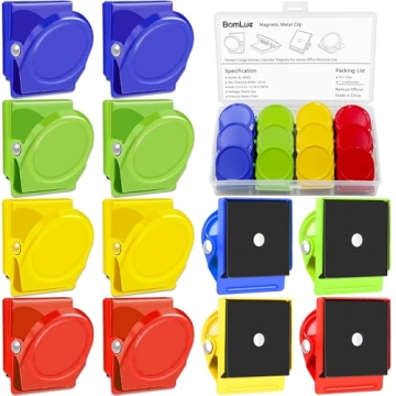 BamLue 12 Pieces Fridge Magnet Clips Plastic Box, Refrigerator Whiteboard Wall Fridge Memo Note Pape...