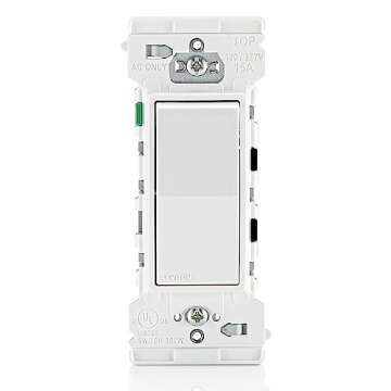 Leviton E5601-MW Decora Edge 15 Amp Single Pole Rocker Switch, 10-Pack, White