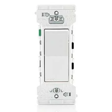 Leviton E5601-MW Decora Edge 15 Amp Single Pole Rocker Switch, 10-Pack, White
