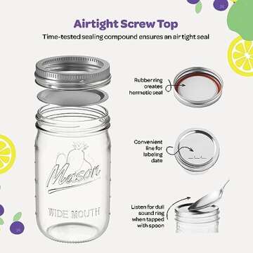 SEWANTA Wide Mouth Mason Jars 64 oz. [Set of 2] Half Gallon Mason Jars, with Airtight lids and Bands - For Fermenting Canning, Pickling - Microwave & Dishwasher Safe, Toxin Free