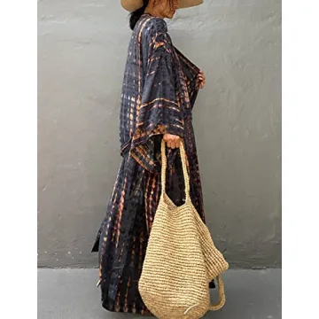 Chic FEOYA Beach Cover Up Kimono with Belt for Women