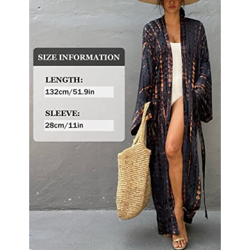 Chic FEOYA Beach Cover Up Kimono with Belt for Women