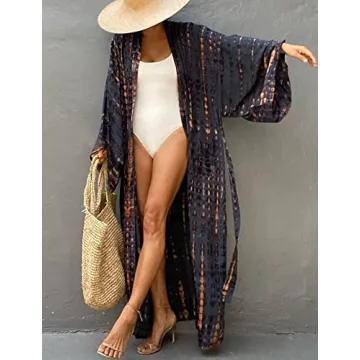 Chic FEOYA Beach Cover Up Kimono with Belt for Women