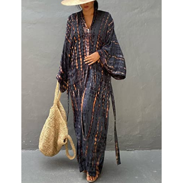 Chic FEOYA Beach Cover Up Kimono with Belt for Women