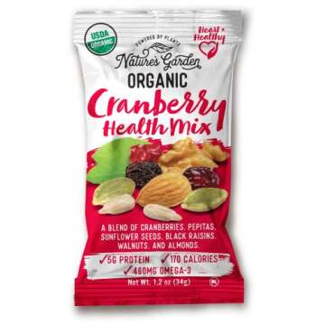 Nature's Garden Organic Trail Mix Snack Packs - Trail Mix Variety, Energy Boosting, Heart Healthy, Omega-3 Rich, Cranberries, Pumpkin Seeds, Individual Packs, Family - 1.2 Oz Bags (48 Individual Servings)