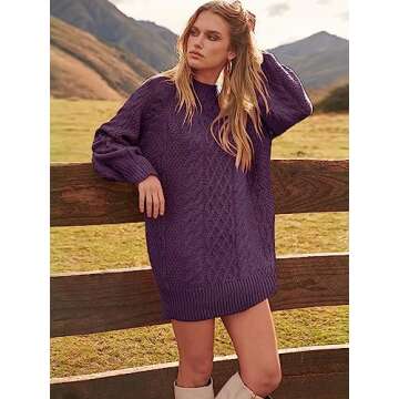 ANRABESS Women's Oversized Cable Knit Sweater Dress